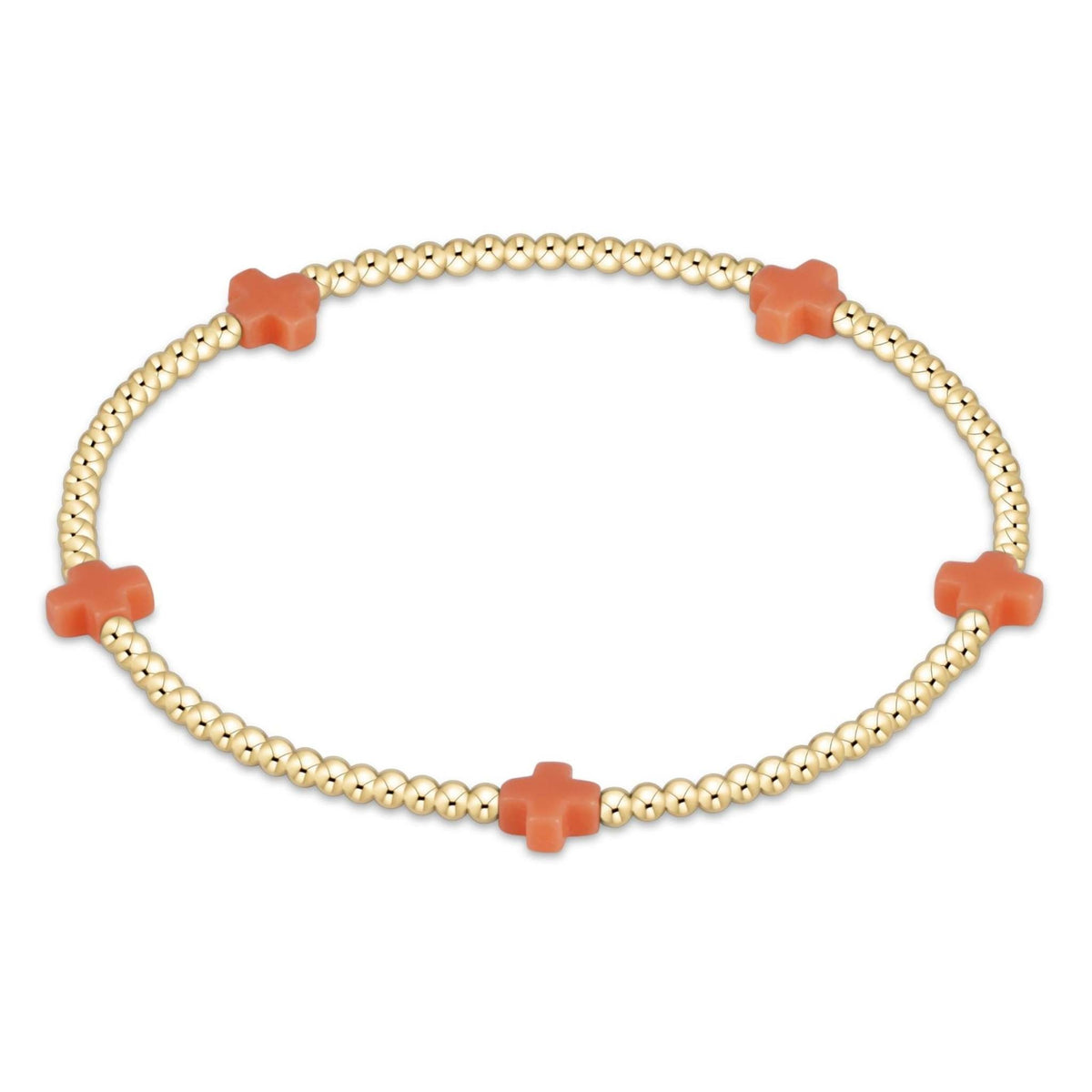 Small gold-filled bracelet with a cross bead pattern on elastic cord