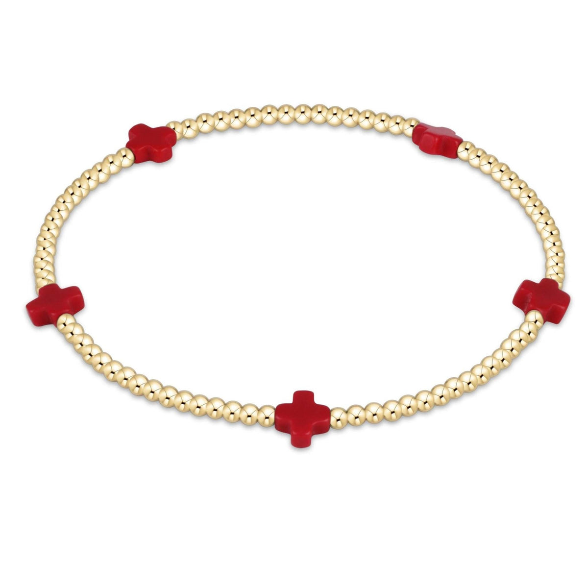 Small gold-filled bracelet with a cross bead pattern on elastic cord