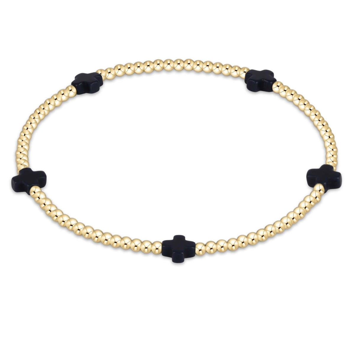 Small gold-patterned bracelet with 2mm beads on elastic cord