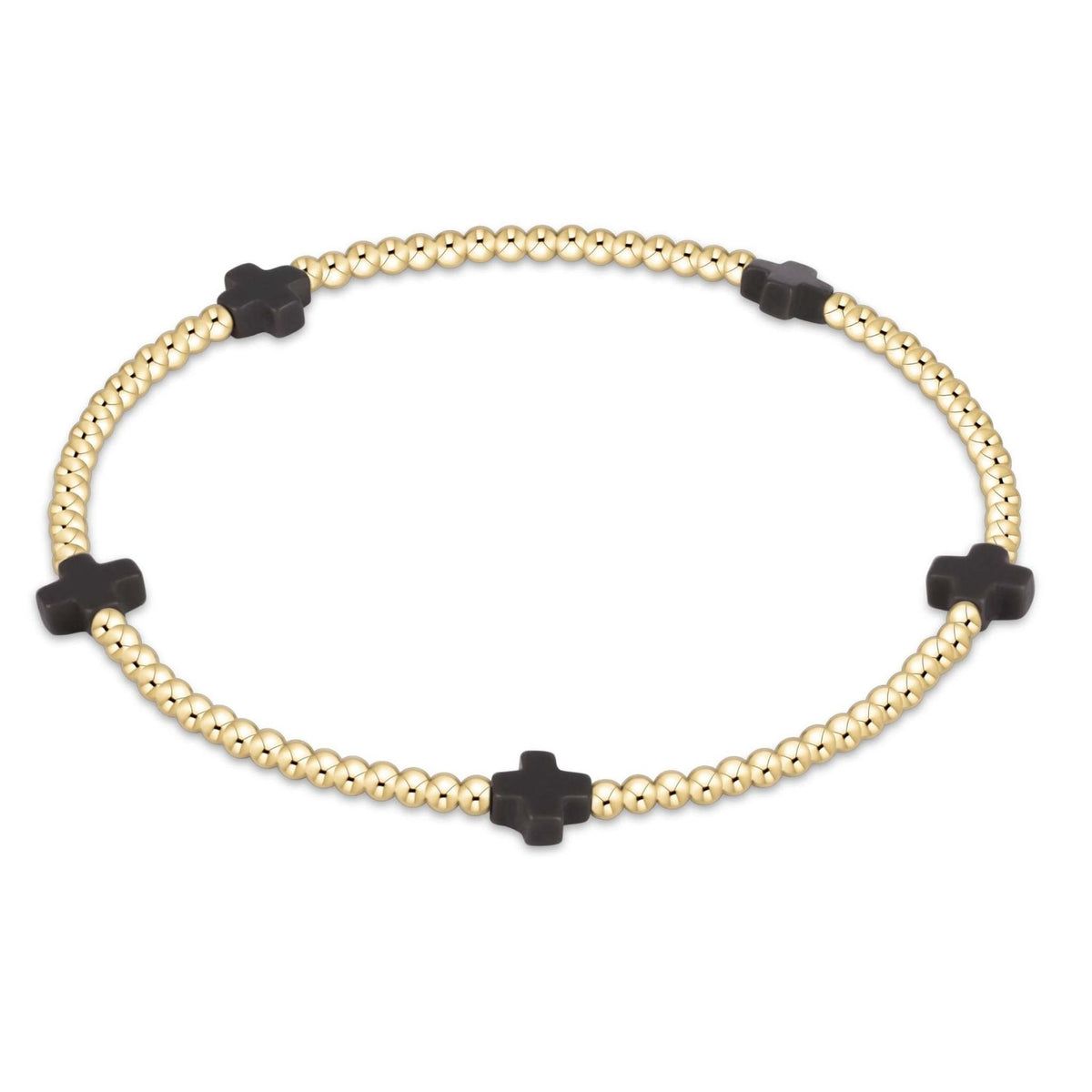Gold-filled Signature Cross bracelet with small beads on elastic cord