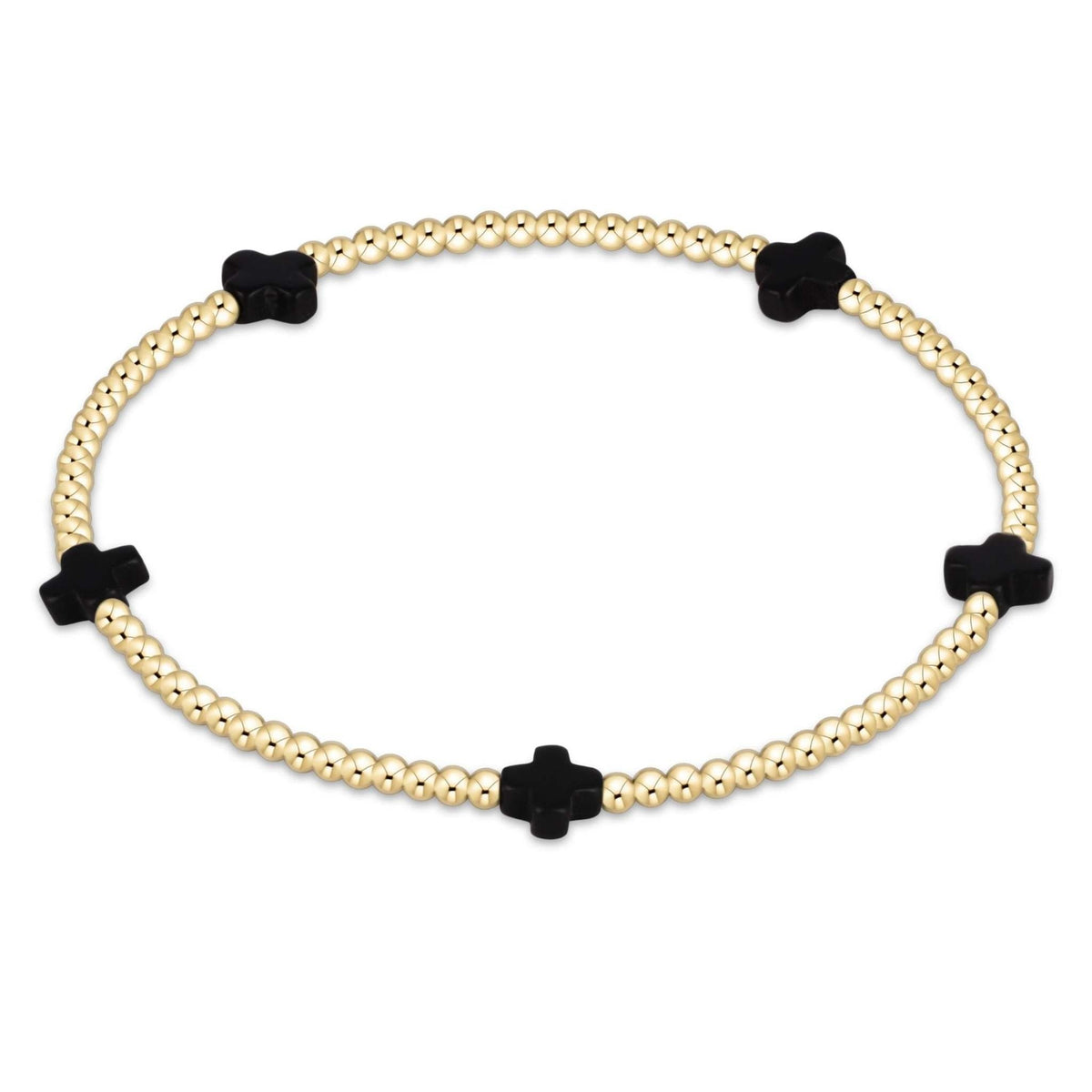 Small gold-filled bracelet with a cross bead pattern on elastic cord