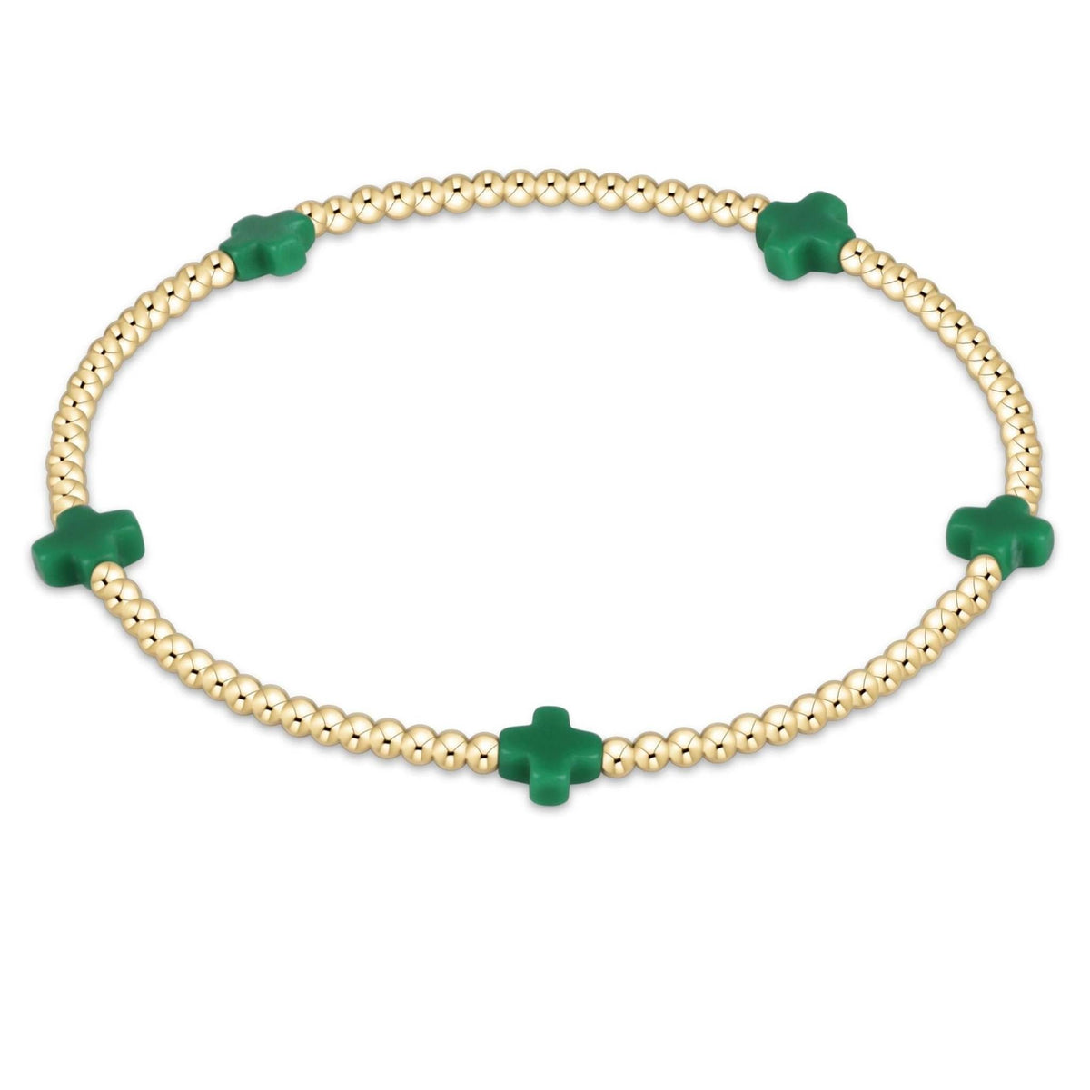 Small gold-filled bracelet with a cross bead pattern on elastic cord