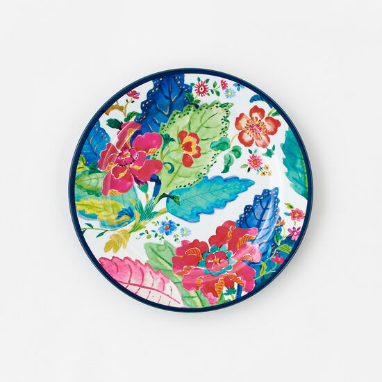 Elegant Tobacco Leaf enamel plate with vibrant floral accents in melamine.
