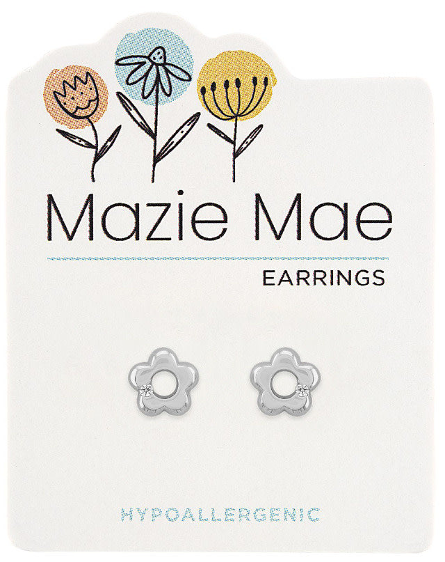 Silver classic flower stud earring with a small floral silhouette.