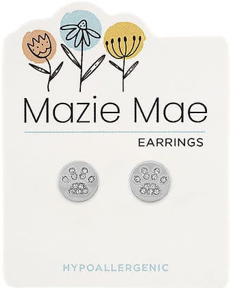Silver CZ Paw Print Stud Mazie Mae Earring