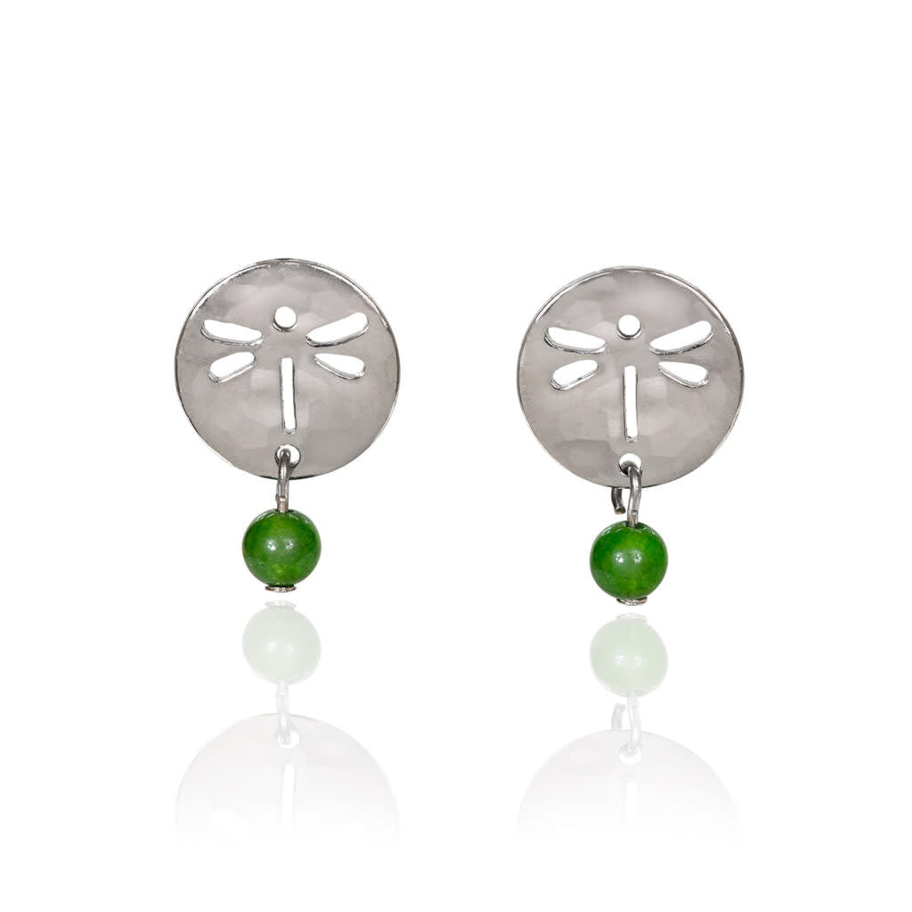 Silver Dragonfly & Bead Drop Earrings