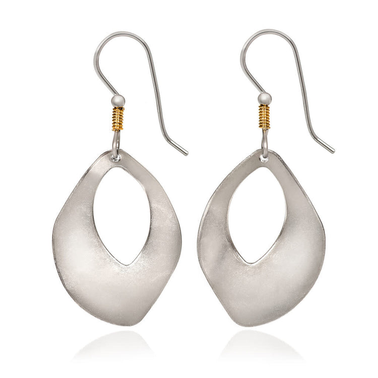 Silver hammered organic shape drop earrings with surgical steel earwires