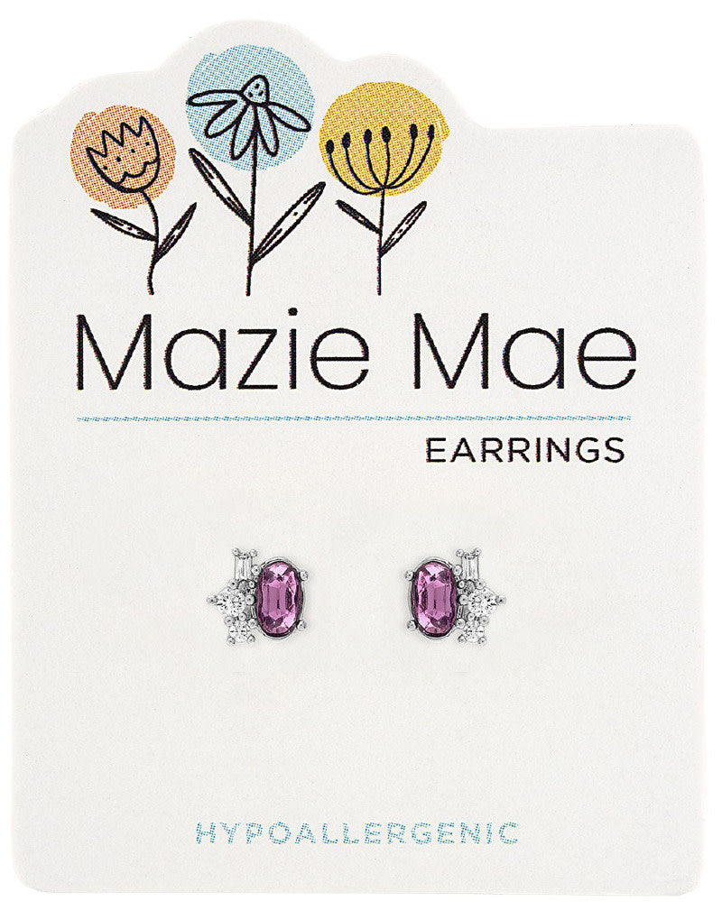 Silver oval cluster stud earrings with amethyst stones