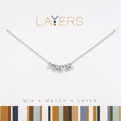 Silver layered necklace with two chains featuring a Mama pendant