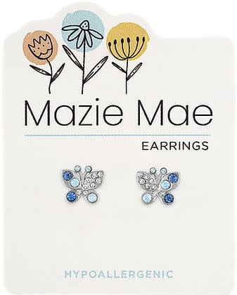 Silver Mazie Mae earring featuring an opal aquamarine butterfly silhouette with delicate wings.