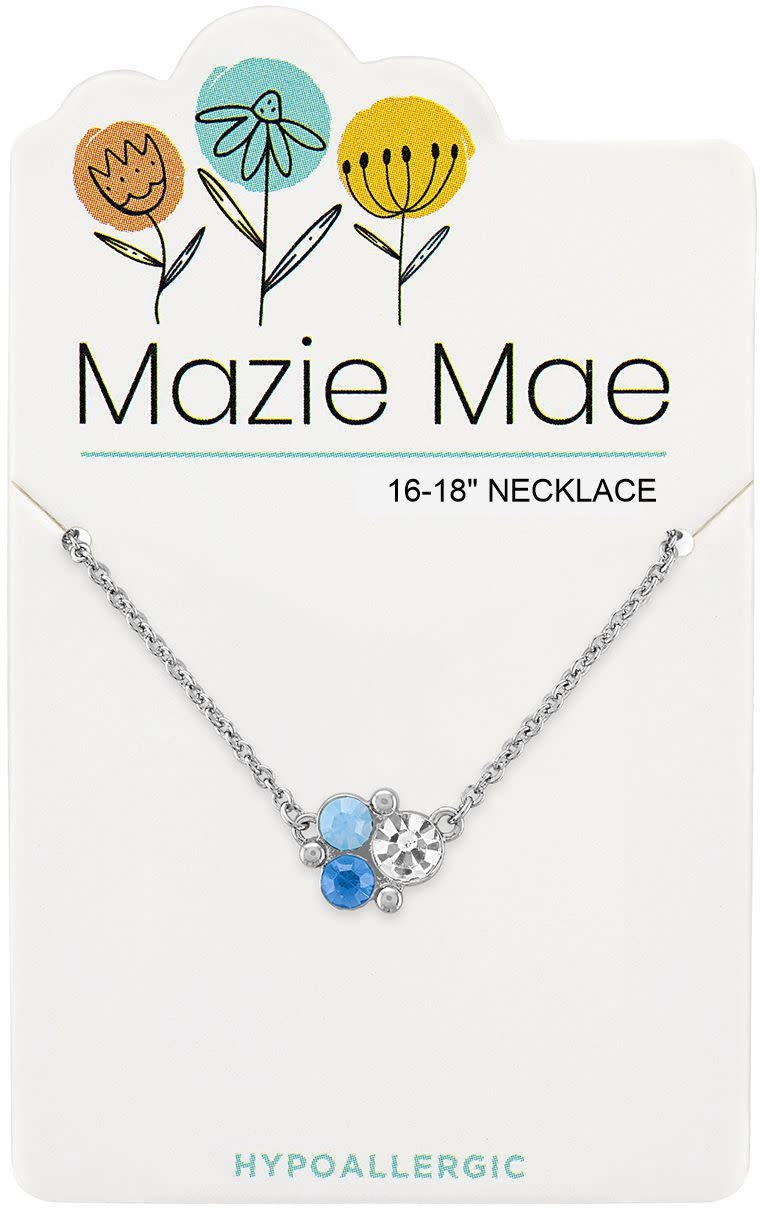 Silver Mazie Mae necklace featuring an air blue opal cluster pendant with a secure clasp closure.