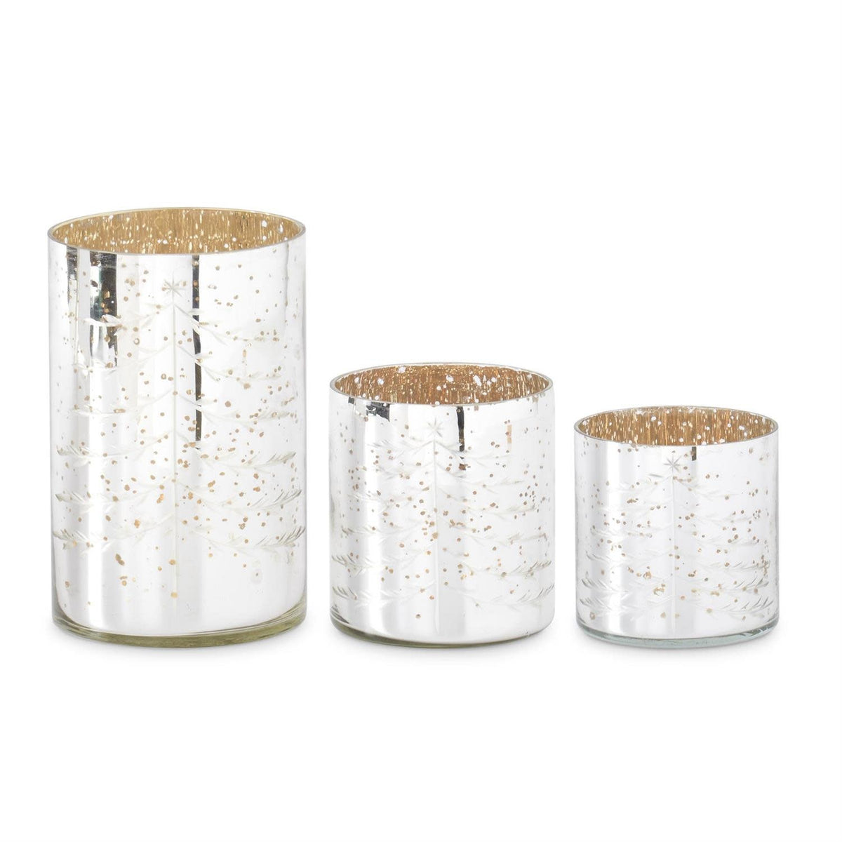 Silver mercury glass candleholder with a festive Christmas tree silhouette