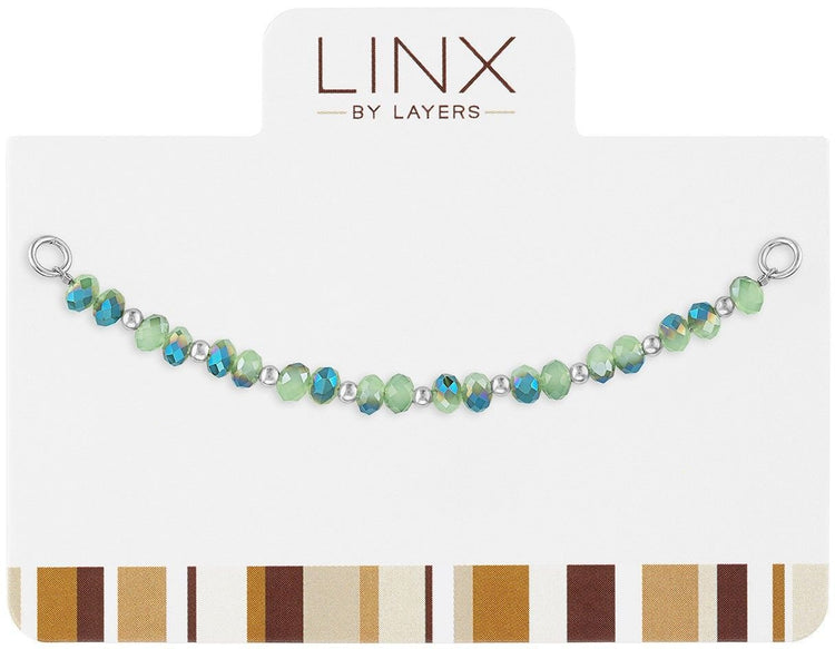 Silver LINX add-on bracelet featuring faceted beads that transition from silver to vibrant green hues.