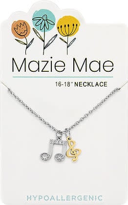 Silver two-toned music note pendant necklace on a chain