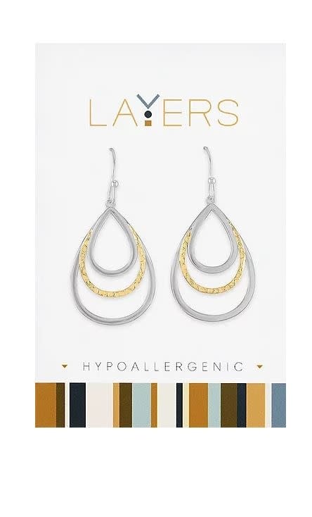 Silver Two-Toned Triple Teardrop Dangle Layers Earrings