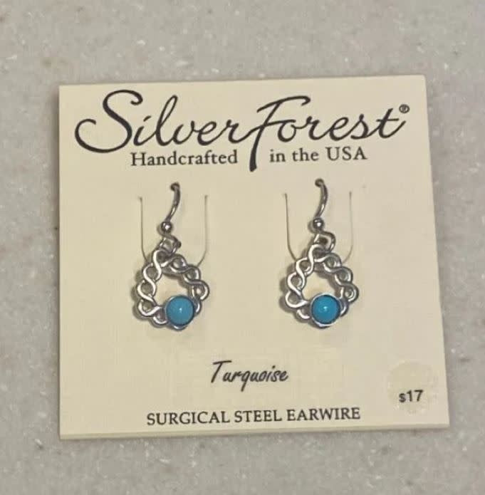 Silver Woven Soft Triangle with Cabochon Earrings