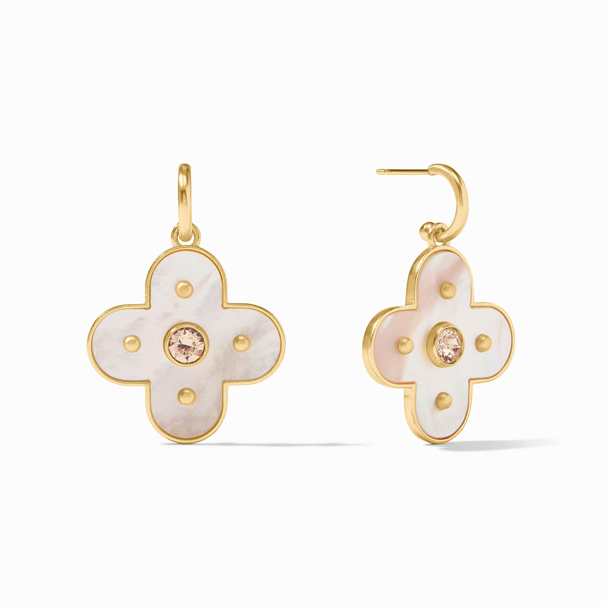 Colette statement hoop earring in gold with a mother-of-pearl charm and cubic zirconia accents