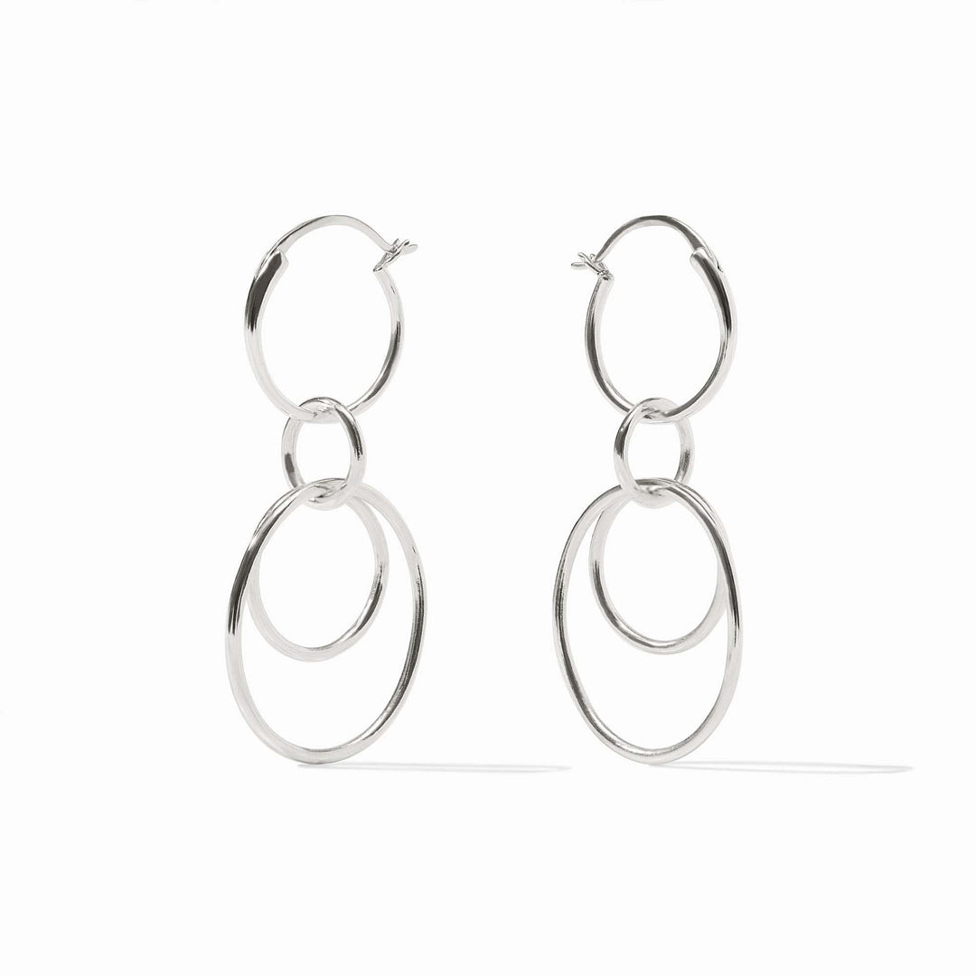 Silver Simone 3-in-1 earring with single, double, and triple hoop designs.