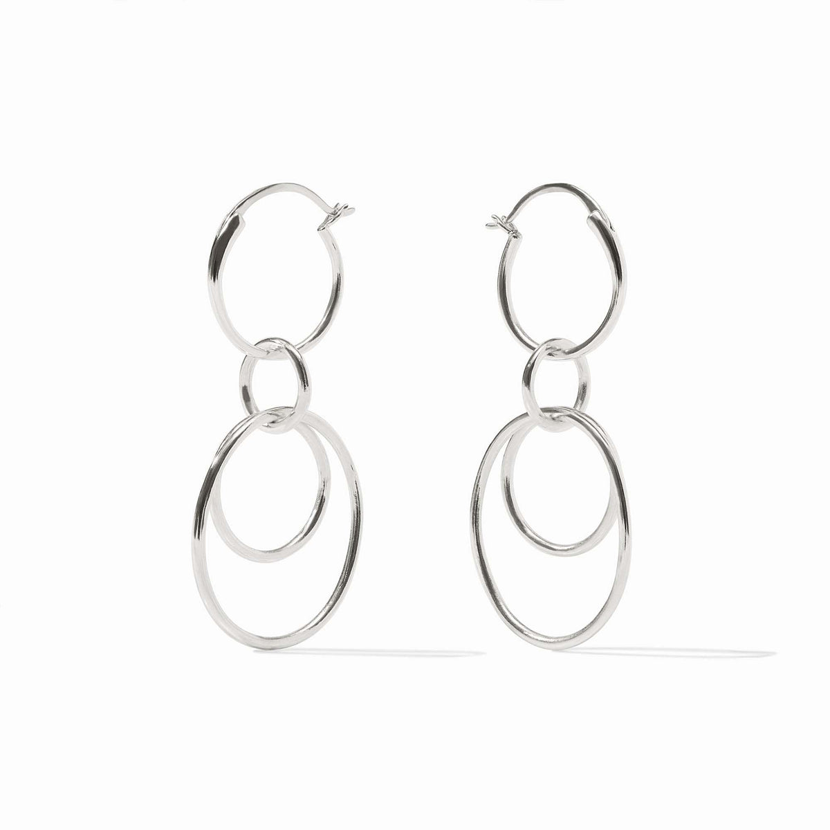 Silver Simone 3-in-1 earring with single, double, and triple hoop designs.