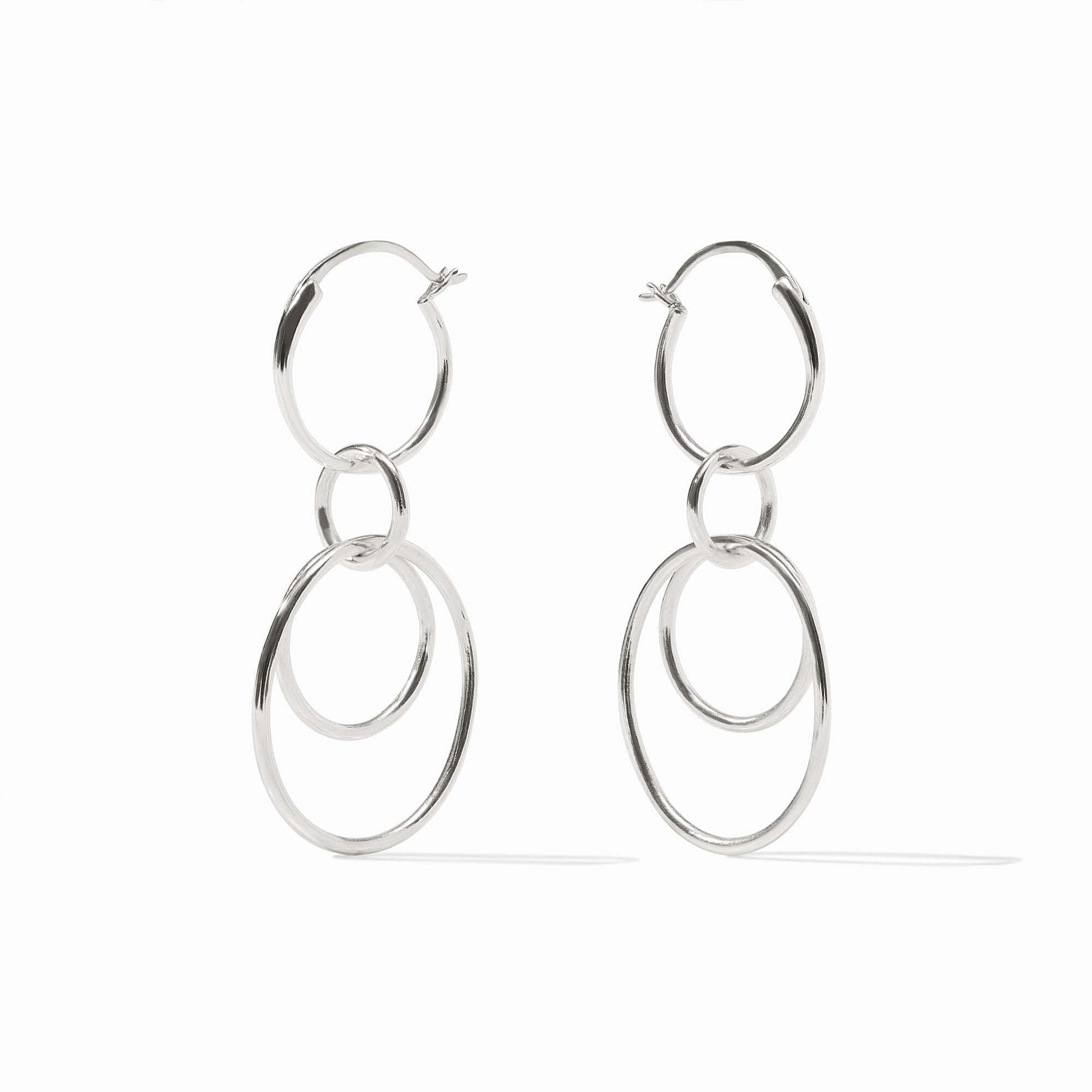 Silver Simone 3-in-1 earring with single, double, and triple hoop designs.
