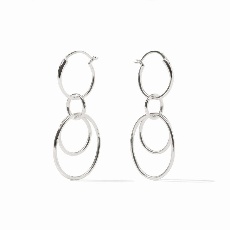 Silver Simone 3-in-1 earring with single, double, and triple hoop designs.