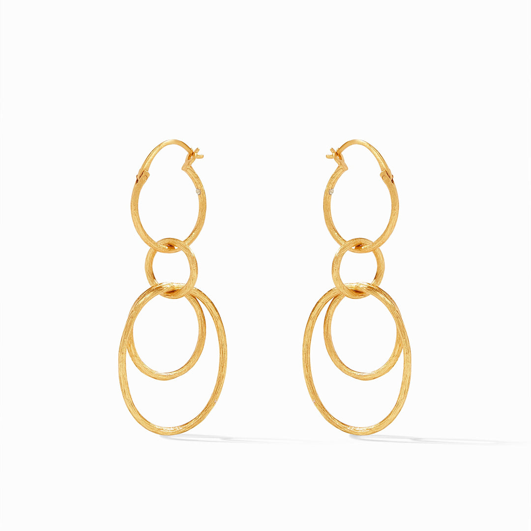 Gold Simone 3-in-1 earring with single, double, and triple hoop designs.