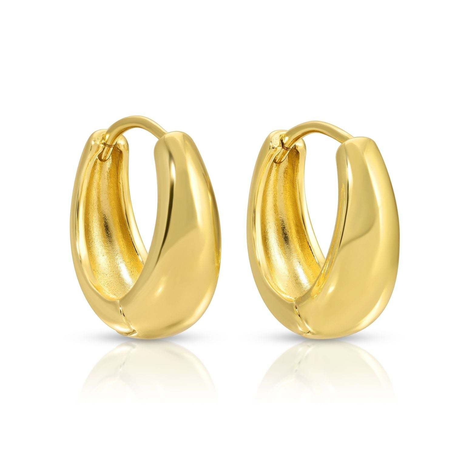 Simple narrow-to-wide huggie earrings with a brass base