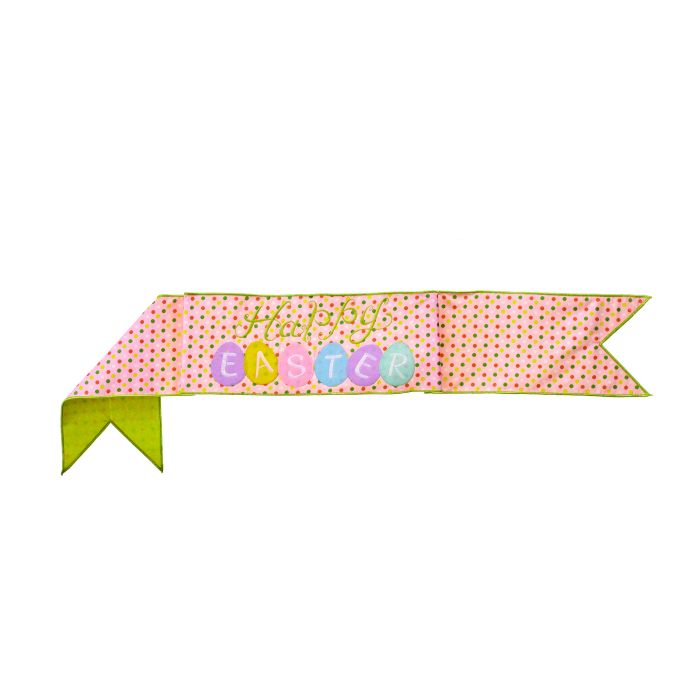 Happy Easter egg banner with pastel colors measuring 44 inches wide by 6 inches tall.