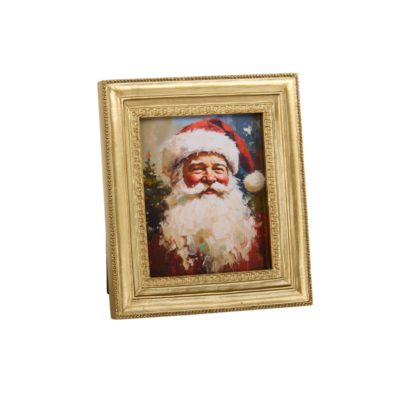 5.75-inch mini gold resin frame featuring a classic portrait of Santa Claus with a white beard.