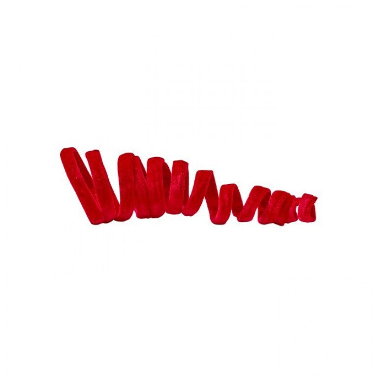 Red velvet coiled ribbon garland for holiday decorating.