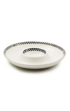 Courtly Check Everyday Chip & Dip platter with a black and white checkered border.