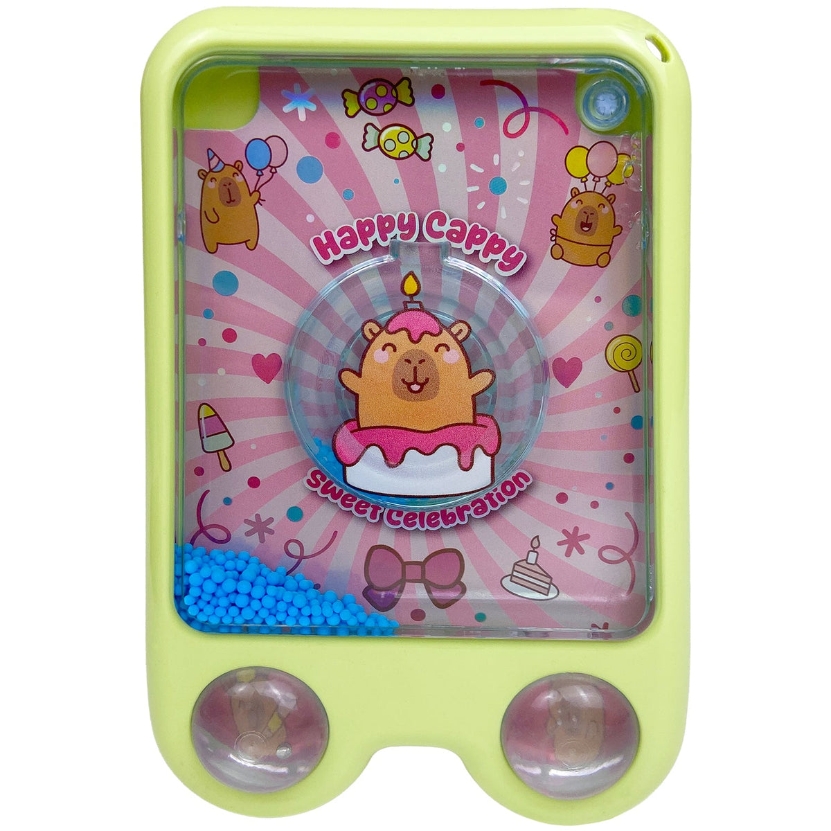 Capybara Water Games: a pocket-sized toy featuring capybaras playing with water in bright colors.