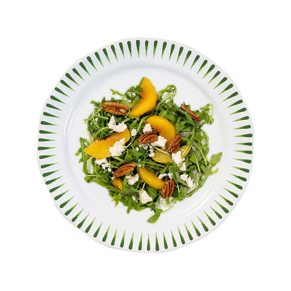 Ceramic dessert plate in Basil green with radiant stripe rim