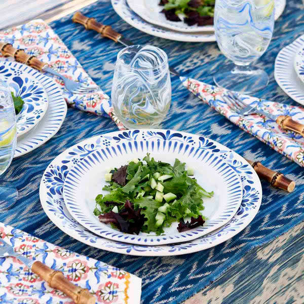 Ceramic dessert salad plate in Basil green with radiant stripe rim pattern