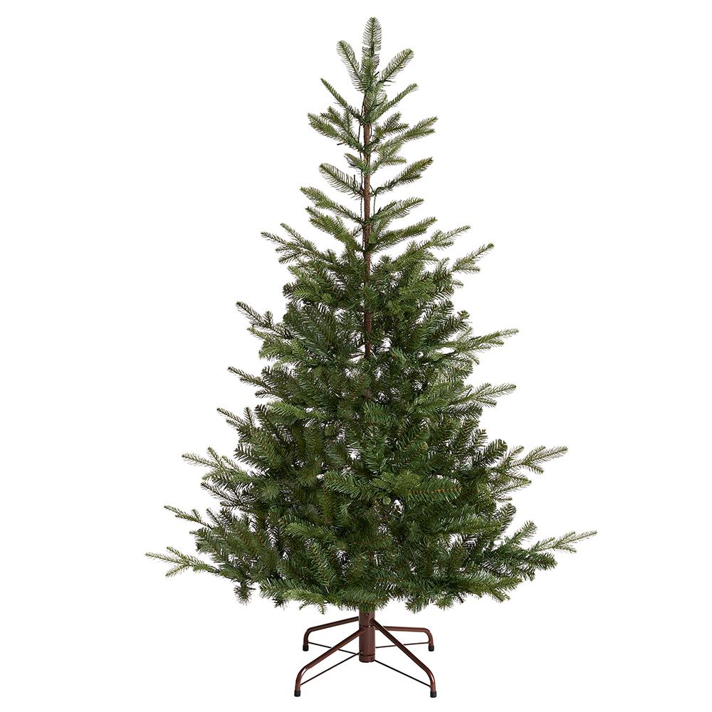 5-foot green Norway Spruce artificial Christmas tree on a brown metal stand.