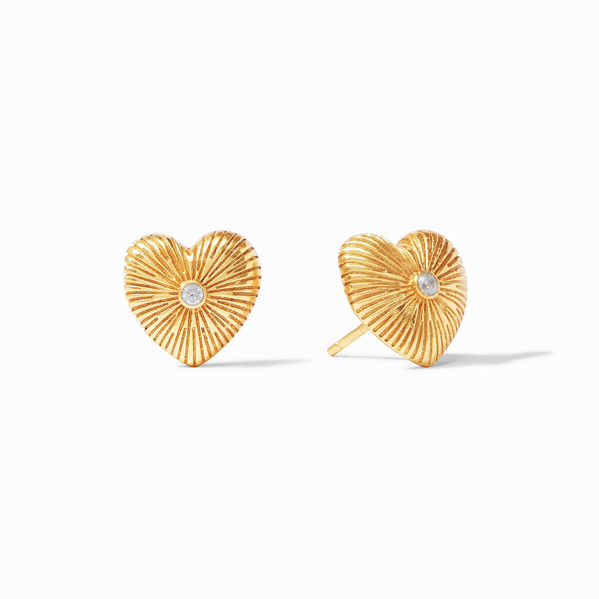 Gold-plated heart stud earring with cubic zirconia accent