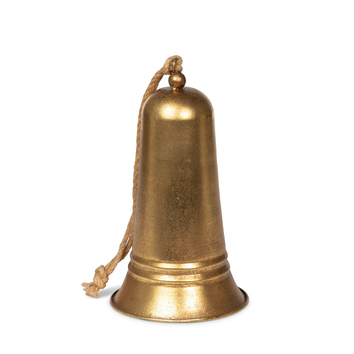 Antique gold metal bell with a classic circular shape.