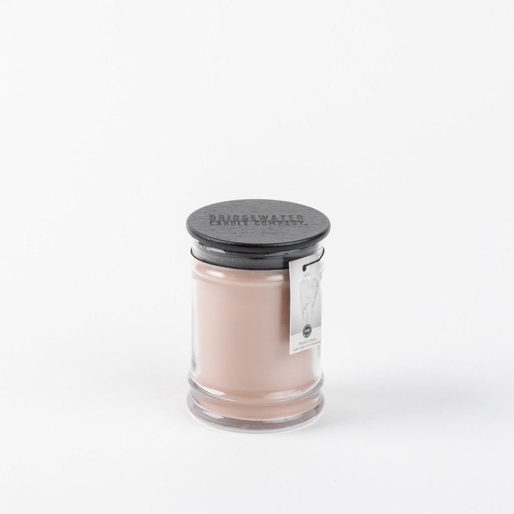8oz Small Jar Sweet Grace candle with a black wooden lid and pink soy-blend wax.