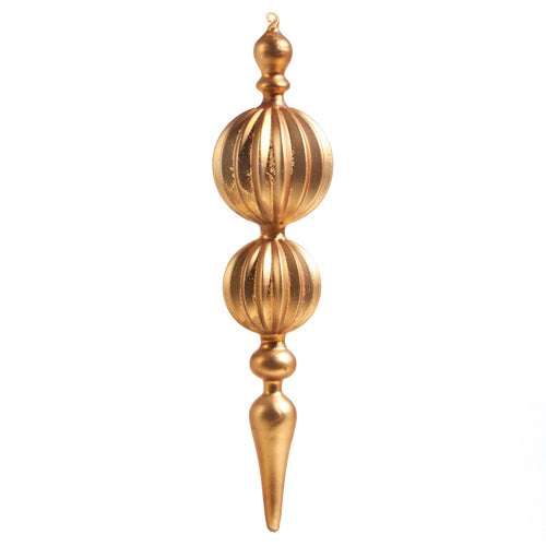 Sixteen-inch rusted mercury glass ornament with a gold finial.