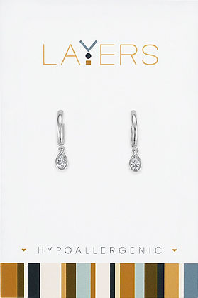 Silver Teardrop CZ Huggie Layers Earrings