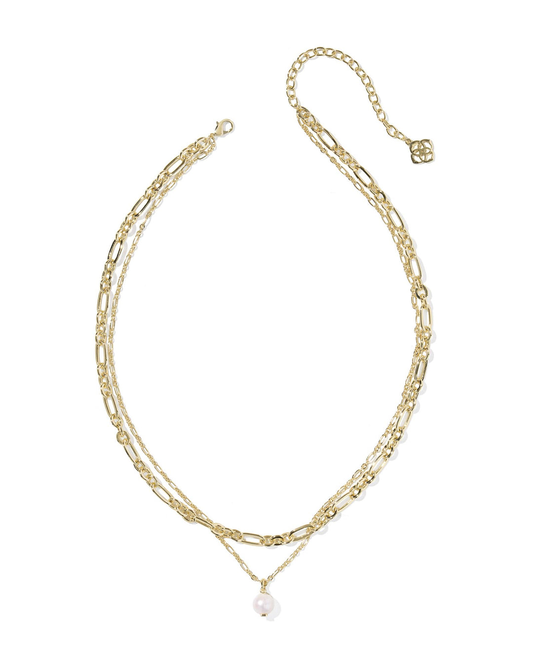 Ashton Multi Strand Necklace in gold with layered chains and a freshwater cultured pearl pendant.