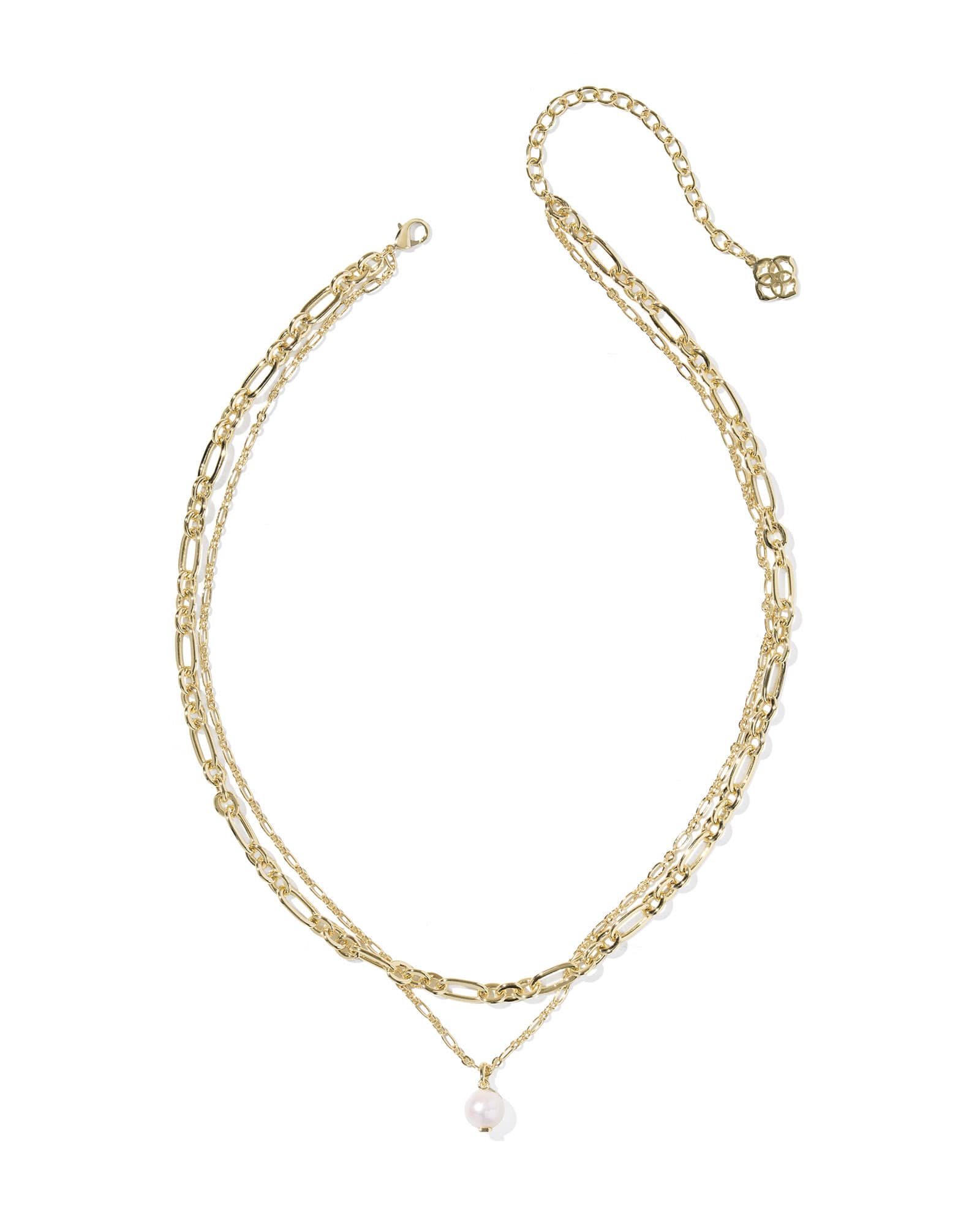 Ashton Multi Strand Necklace in gold with layered chains and a freshwater cultured pearl pendant.