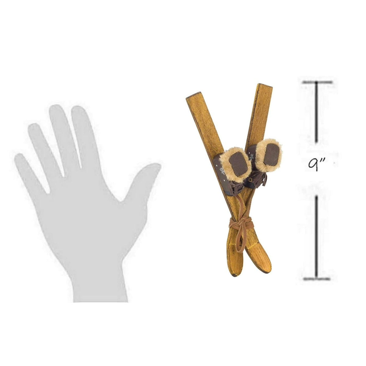 Wooden ski boot ornament with faux fur trim in natural finish