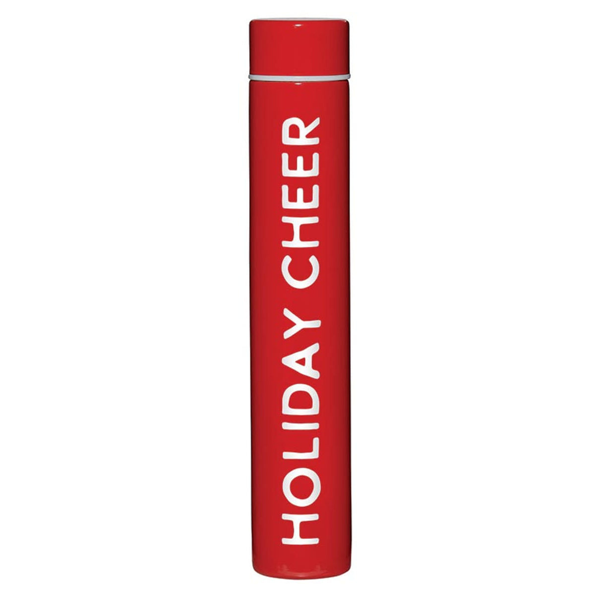 Stainless steel skinny flask in Holiday Cheer paper tube packaging