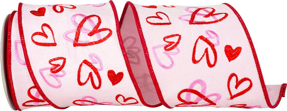 Pink dupioni fabric heart tangle with embroidered detail