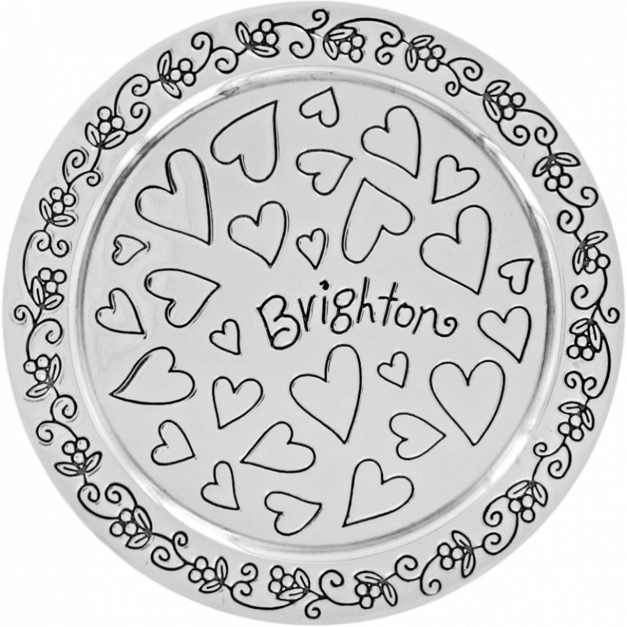 Silver hammered round trinket box with a scribble art scrolled pattern top.