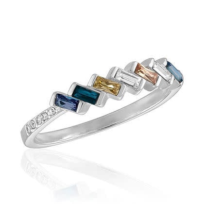 Slanted Multi Color Baguette Stack Ring