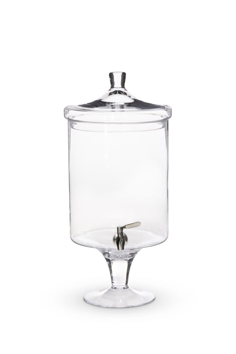 Clear crystal beverage dispenser with elegant curved handle and spout