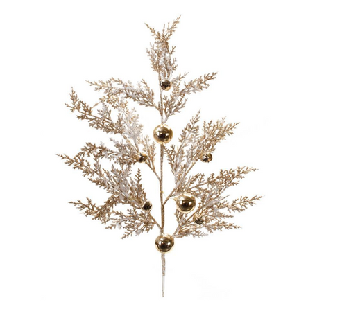 34-inch gold-toned artificial pine spray decorated with small metallic sleigh bells.