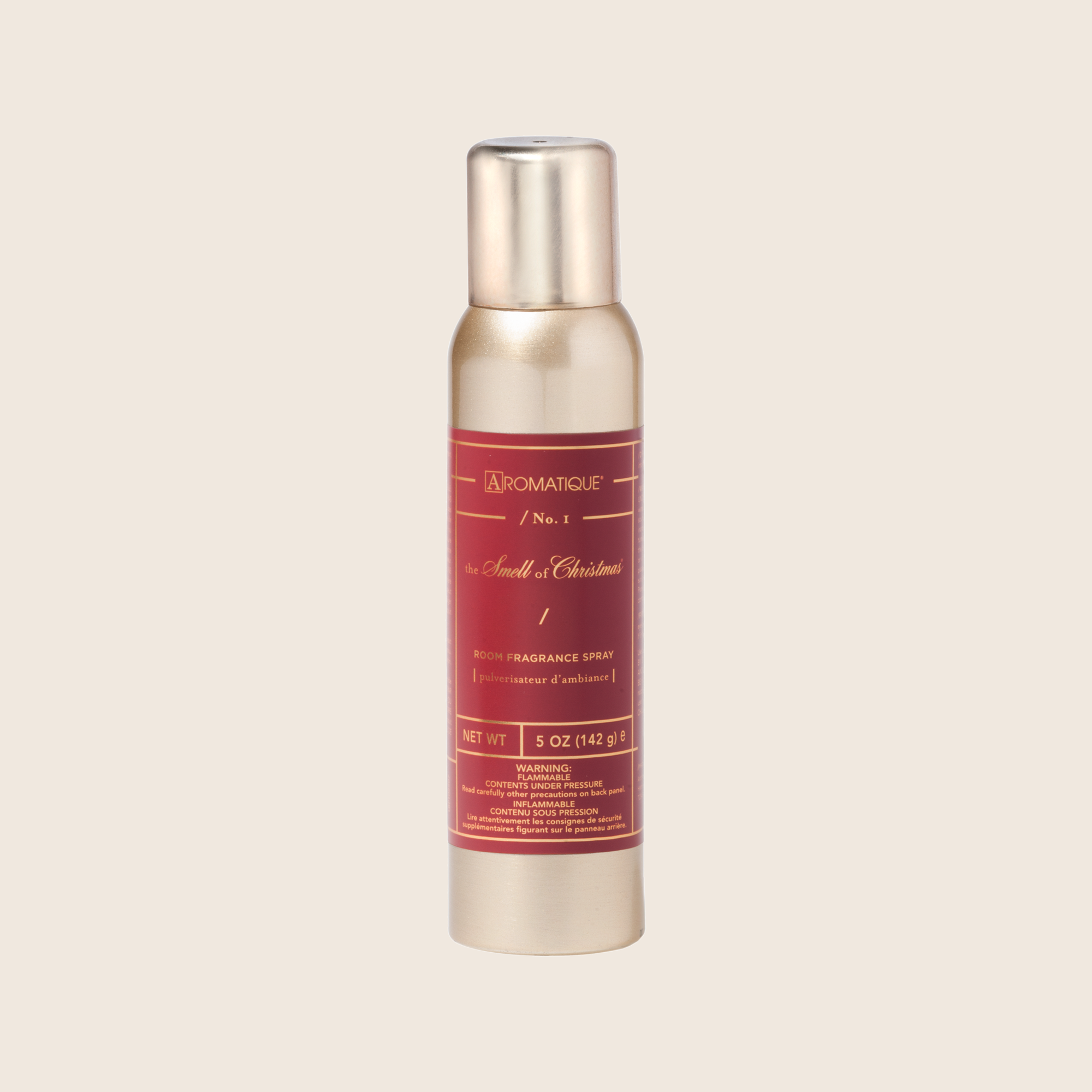 The Smell of Christmas Aerosol Room Spray in a gold 5 oz can with a red label.